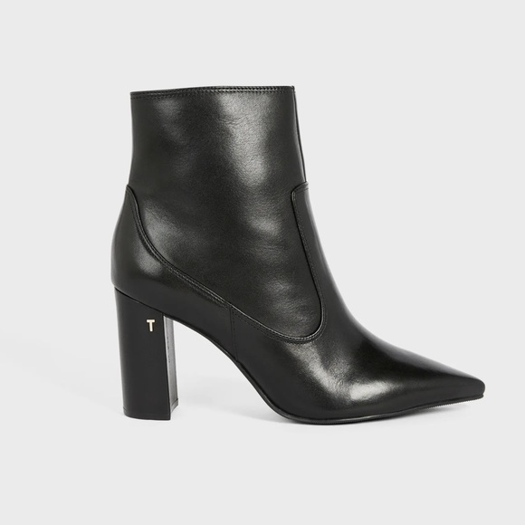Ted Baker Shoes - Ted Baker Black Leather Pointed Toe Block Heel Ankle Boots